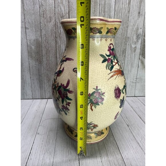 Vtg Chinese Tropical Birds and Floral Decor Pitcher Ceramic with Handle 10" Tall - Picture 7 of 12